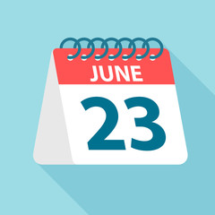 June 23 - Calendar Icon. Vector illustration of one day of month. Calendar Template