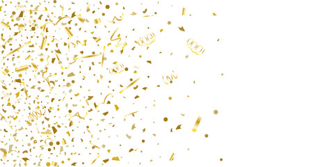 Golden glitter confetti on a white background.