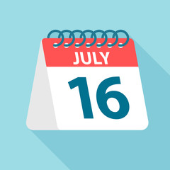 July 16 - Calendar Icon. Vector illustration of one day of month. Calendar Template