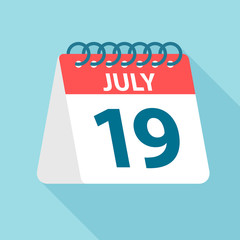 July 19 - Calendar Icon. Vector illustration of one day of month. Calendar Template