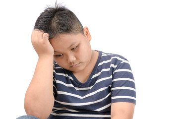 Cute fat boy bored and lonely isolated