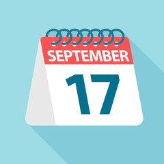 September 17 - Calendar Icon. Vector illustration of one day of month. Calendar Template