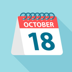 October 18 - Calendar Icon. Vector illustration of one day of month. Calendar Template