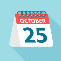 October 25 - Calendar Icon. Vector illustration of one day of month. Calendar Template