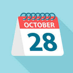 October 28 - Calendar Icon. Vector illustration of one day of month. Calendar Template