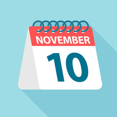 November 10 - Calendar Icon. Vector illustration of one day of month. Calendar Template