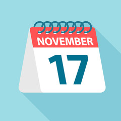 November 17 - Calendar Icon. Vector illustration of one day of month. Calendar Template