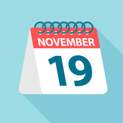 November 19 - Calendar Icon. Vector illustration of one day of month. Calendar Template