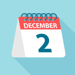 December 2 - Calendar Icon. Vector illustration of one day of month. Calendar Template