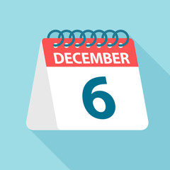 December 6 - Calendar Icon. Vector illustration of one day of month. Calendar Template