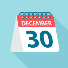 December 30 - Calendar Icon. Vector illustration of one day of month. Calendar Template