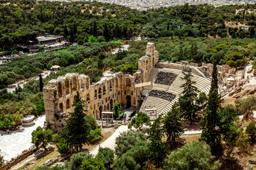 Fototapeta na wymiar View of the Amphitheatre - the Odeon of Herodes Atticus at the Acropolis in Athens.