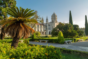 Fototapeta premium The Jeronimos Monastery or Hieronymites Monastery near the Tagus river in the parish of Belem, near Lisbon, Portugal