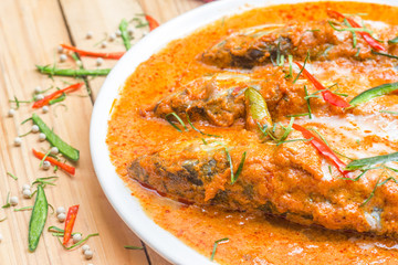 Fish curry spicy on dining table, Thai cuisine.