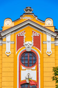 Lucian Blaga National Theatre in Cluj-Napoca, Transylvania, Romania, exterior side building view architectural detail
