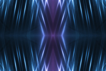 Dark abstract futuristic background. Neon lines, glow. Neon lines, shapes. Pink and blue glow