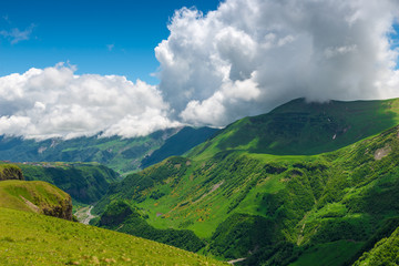 Obraz premium View of the mountains and the gorge from above, the picturesque landscapes of Georgia