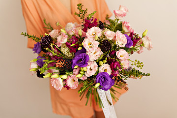 Beautiful bouquet of mixed flowers. Floral shop concept . Beautiful fresh cut bouquet