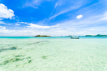 beautiful clear blue sea water on the beach paradise ocean. vacation background on summer in Thailand coast.