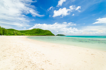 beautiful clear blue sea water on the beach paradise ocean. vacation background on summer in Thailand coast.