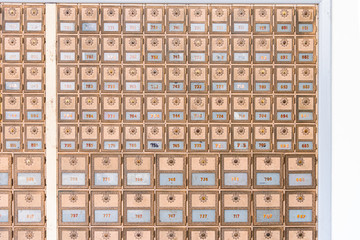 Mid-Century Design Brass Post Office Mailboxes