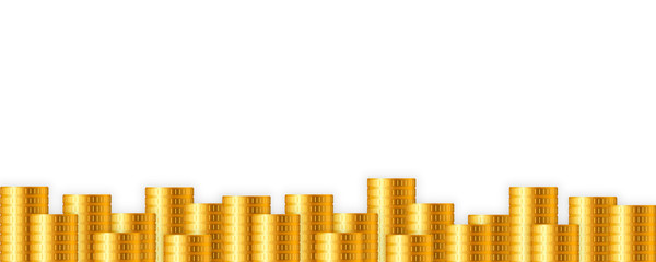 Lot of gold coins on white background. Vector illustration