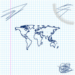 World map line sketch icon isolated on white background. Vector Illustration