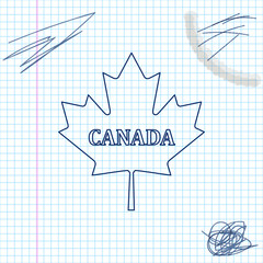 Canadian maple leaf with city name Canada line sketch icon isolated on white background. Vector Illustration