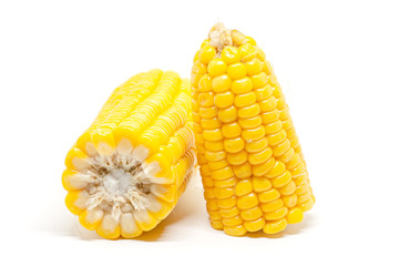 Sweet corn on white background for food ingredients and cooking concept
