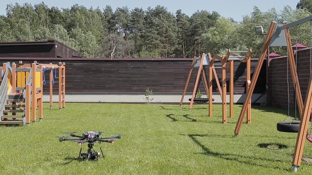 professional drone with camera in flight