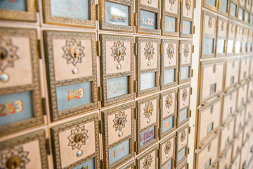 Mid-Century Design Brass Post Office Mailboxes