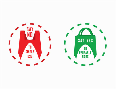 Say no to Single use plastic bags! Global warming pollution effect concept. Flat vector icon design. Keep our oceans clean from microplastic.