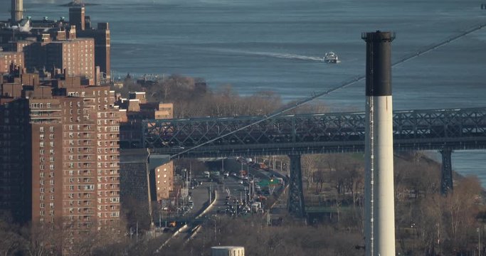 Ferry With FDR Drive And Brooklyn Smokestack NYC