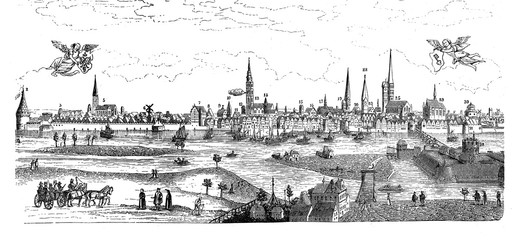 Print of the year 1602 of Bremen German Free Hanseatic city  major port on the Weser river