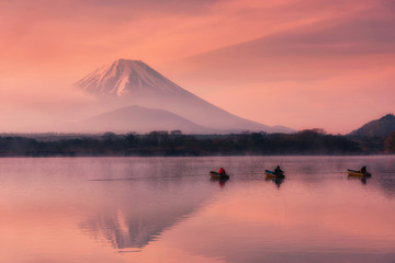 Fuji with twilight sky at Shoji lake, Japan