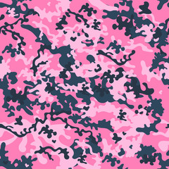 Fototapeta na wymiar Camouflage seamless pattern. Classic clothing style with pink. Vector background.