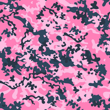 Camouflage seamless pattern. Classic clothing style with pink. Vector background.