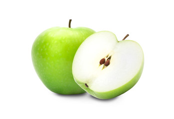 Green apple and half isolated on white background, Clipping path
