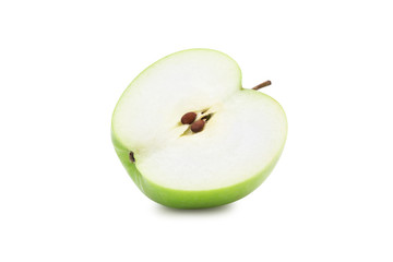 Half green apple isolated on white background with clipping path.