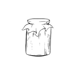Honey Sketch Glass Jar with Canned Sweet Food. Isolated Vector Illustration for Logo Design or Poster