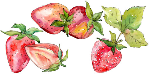 Strawberry healthy food fresh berry. Watercolor background illustration set. Isolated berries illustration element.