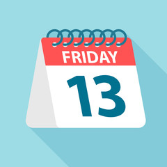 Friday 13 - Calendar Icon. Vector illustration of week day paper leaf. Calendar Template