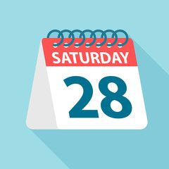 Saturday 28 - Calendar Icon. Vector illustration of week day paper leaf. Calendar Template