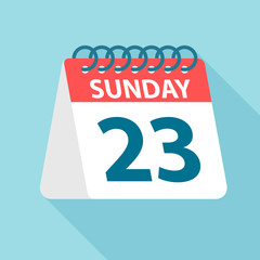 Sunday 23 - Calendar Icon. Vector illustration of week day paper leaf. Calendar Template
