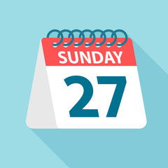 Sunday 27 - Calendar Icon. Vector illustration of week day paper leaf. Calendar Template