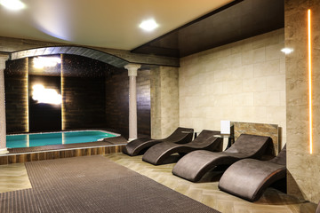 Modern interior of luxury spa center hall