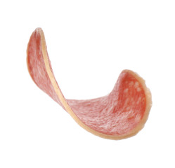 Piece of salami smoked sausage isolated on white