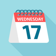 Wednesday 17 - Calendar Icon. Vector illustration of week day paper leaf. Calendar Template