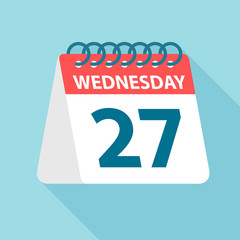 Wednesday 27 - Calendar Icon. Vector illustration of week day paper leaf. Calendar Template