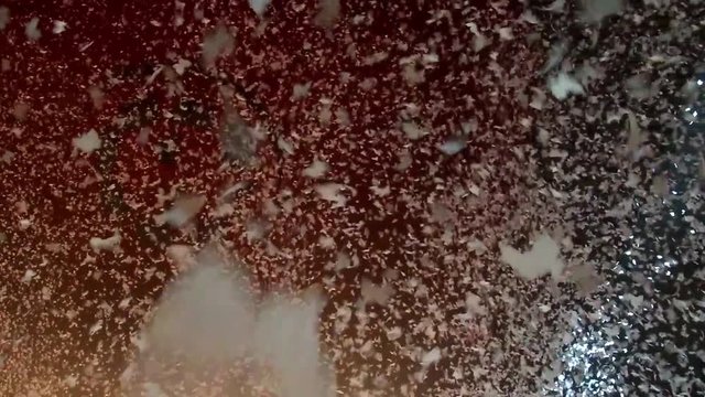White confetti floating in the air during a concert